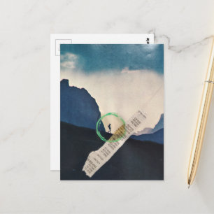 Carte Postale Personne vintage randonnée dans un collage de mont