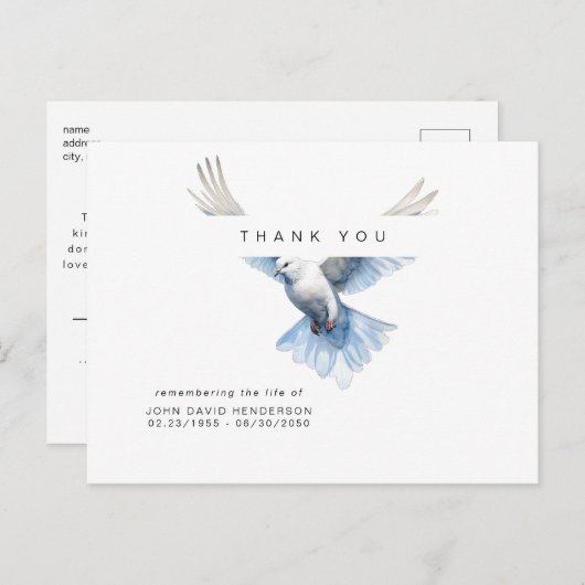 Carte Postale Perte funéraire d'oiseaux volants Merci II (Devant / Derrière)