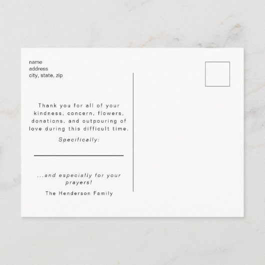 Carte Postale Perte funéraire d'oiseaux volants Merci II (Dos)