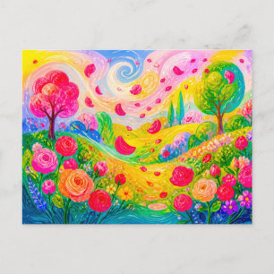Carte Postale Pétales de rose dérivant dans un jardin venteux
