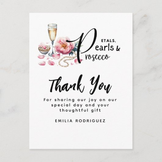 Carte Postale Petals Pearls Prosecco préfère la Fête des mariées (Devant)