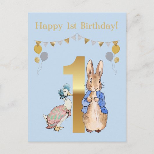 Carte Postale Peter le lapin avec Jemima Premier anniversaire (Devant)