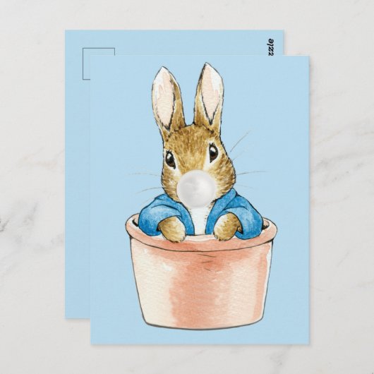 Carte Postale Peter le lapin en pot blanc Bubble gomme (Devant / Derrière)