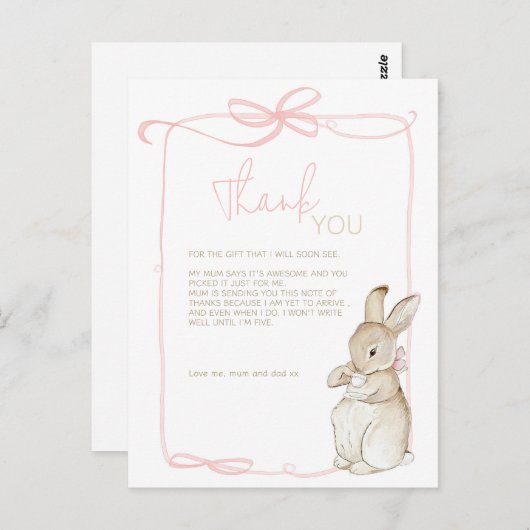 Carte Postale Peter le lapin rose Fille Baby Shower Beatrix (Devant / Derrière)