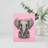 Carte Postale Petit Bébé Eléphant Calf Assis, Rose (Debout devant)