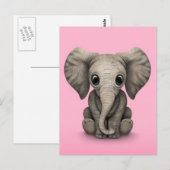 Carte Postale Petit Bébé Eléphant Calf Assis, Rose (Devant / Derrière)