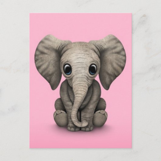 Carte Postale Petit Bébé Eléphant Calf Assis, Rose (Devant)
