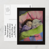 Carte Postale "Petit Berger" Agneau de Dieu avec une fille dort (Devant / Derrière)