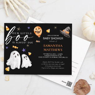 Carte Postale Petit Boo Halloween Aquarelle Baby Shower Noir