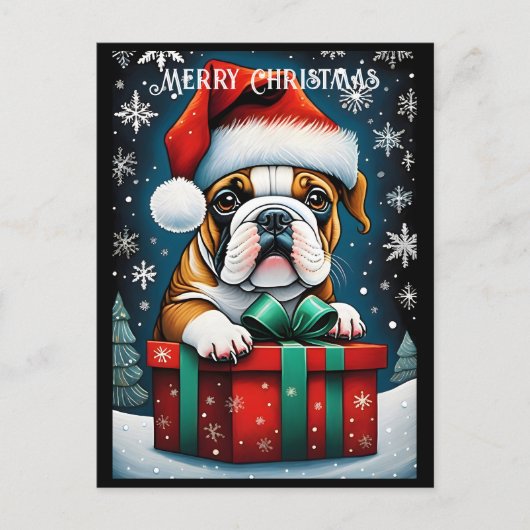 Carte Postale Petit cadeau de Noël Père Noël Bulldog Français (Devant)