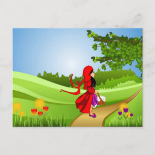 Carte Postale Petit chaperon rouge à pied