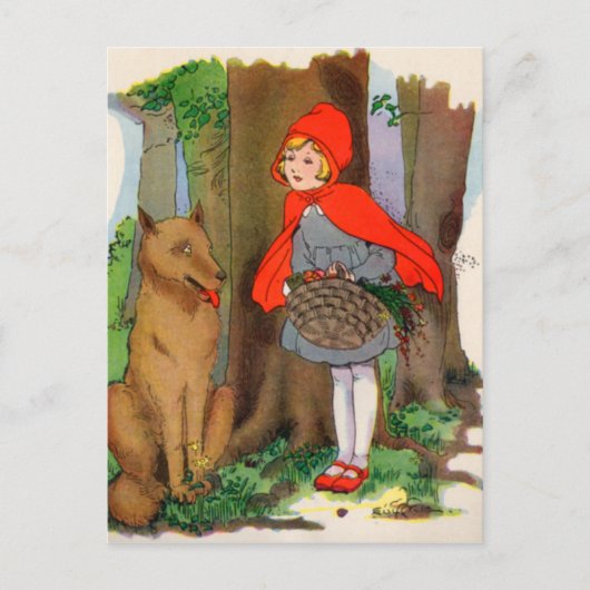 Carte Postale Petit chaperon rouge et loup (Devant)