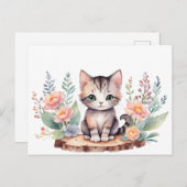 Carte Postale Petit chat avec des fleurs (Devant / Derrière)