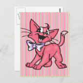 Carte Postale Petit chat en caricature rose Kitten (Devant / Derrière)
