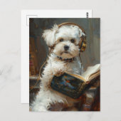 Carte Postale Petit Chien Mignonne Lire Un Livre (Devant / Derrière)