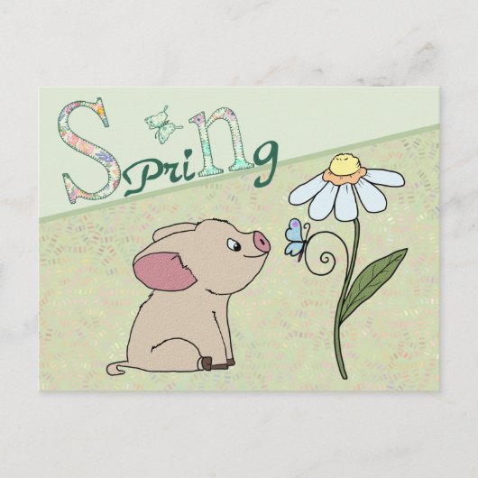 Carte Postale Petit cochon au printemps (Devant)