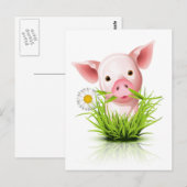 Carte Postale Petit cochon rose dans l'herbe (Devant / Derrière)