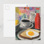 Carte Postale Petit-déjeuner Collage multimédia mixte (Devant / Derrière)