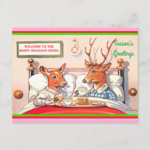 Carte Postale Petit déjeuner Cute Reindeer dans Bed Vintage 1910