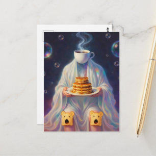 Carte Postale Petit déjeuner surréaliste crêpes fantôme avec caf