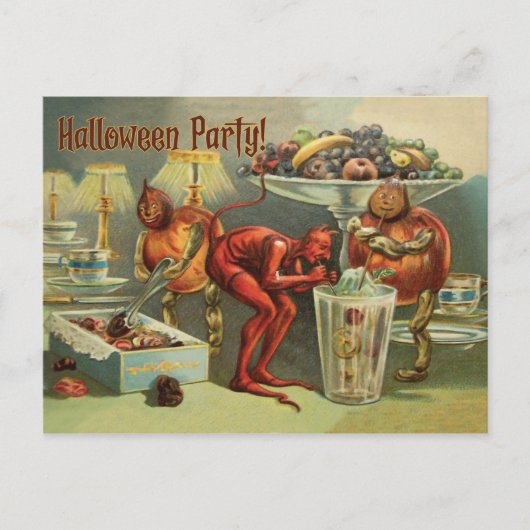 Carte Postale Petit Diable sur la Table, une fête d'Halloween (Devant)