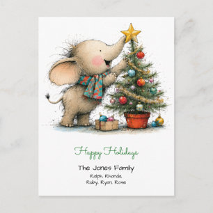 Carte Postale Petit éléphant fantaisiste avec arbre de Noël