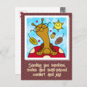 Carte Postale Petit Escargot Avec Verres Sur Champignons Tombe (Devant / Derrière)