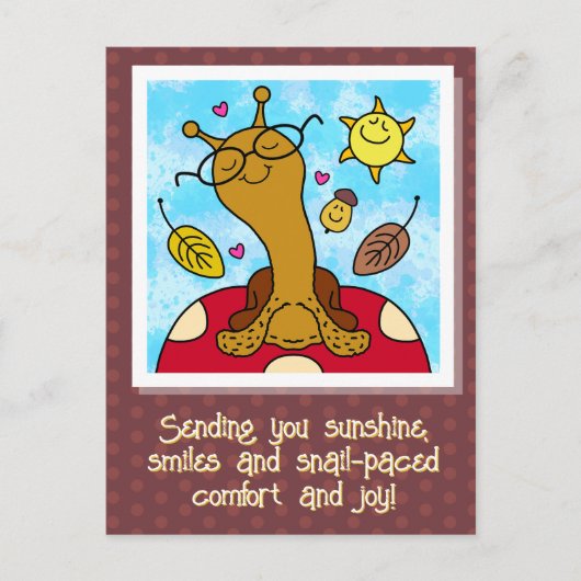 Carte Postale Petit Escargot Avec Verres Sur Champignons Tombe (Devant)