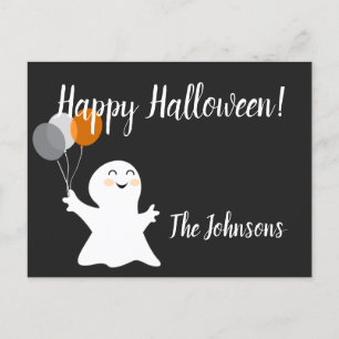 Carte Postale Petit fantôme d'Halloween avec ballons