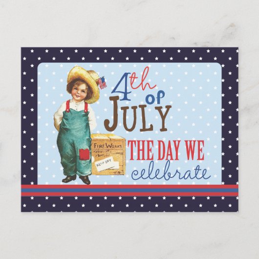 Carte Postale Petit garçon américain Vintage 4 juillet (Devant)