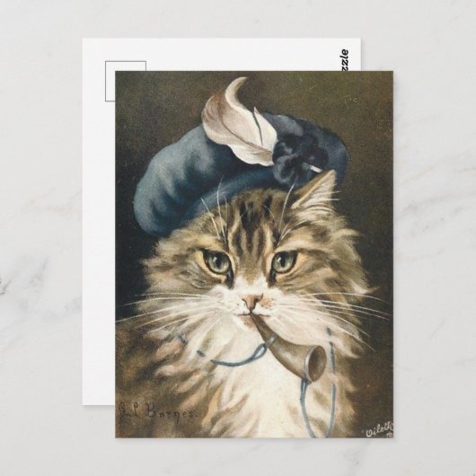 Carte Postale Petit garçon bleu chat (Devant / Derrière)