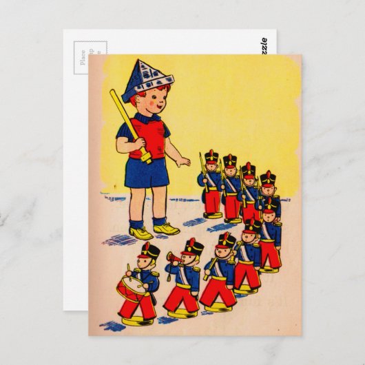 Carte Postale petit garçon mignon avec des soldats en jouets (Devant / Derrière)