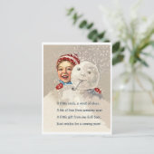 Carte Postale Petit garçon se cachant derrière un bonhomme de ne (Debout devant)