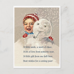 Carte Postale Petit garçon se cachant derrière un bonhomme de ne