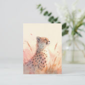 Carte Postale Petit guépard à l'aquarelle dans un champ d'herbe (Debout devant)