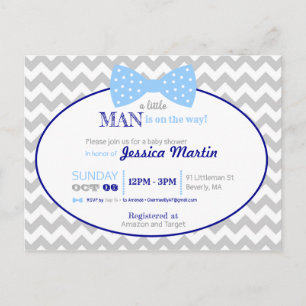 Carte Postale Petit Homme Bow Marine Blue Grey Boy Baby shower