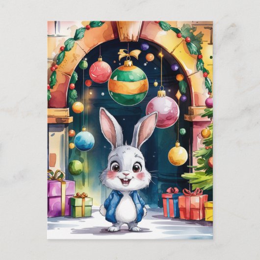 Carte Postale Petit lapin de Noël sous une arche (Devant)
