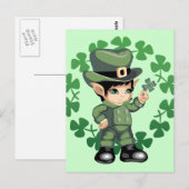 Carte Postale Petit Leprechaun avec Shamrocks (Devant / Derrière)