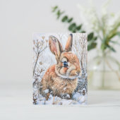 Carte Postale Petit lièvre dans un champ enneigé. Lapin (Debout devant)