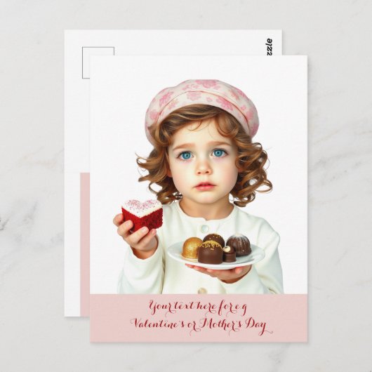 Carte Postale Petit mignon avec chocolats en velours en forme de (Devant / Derrière)