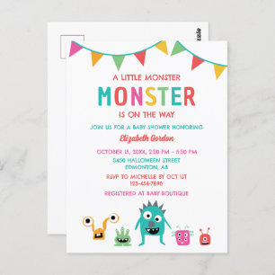 Carte Postale Petit Monstre en chemin Baby shower Halloween