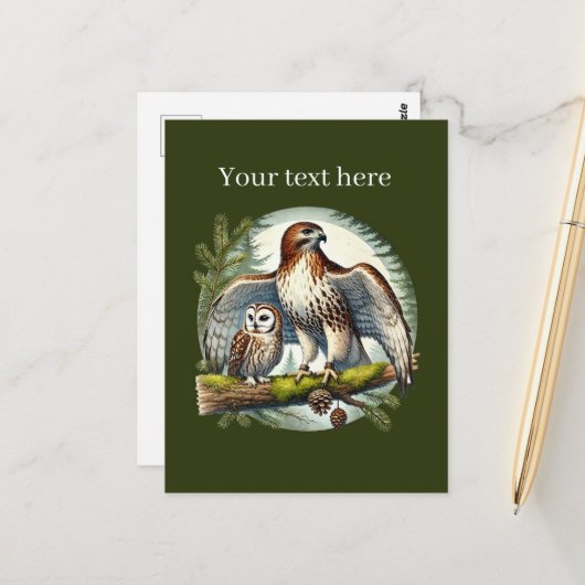 Carte Postale Petit oiseau amoureux d'aigle hibou (Devant/Arrière en situation)