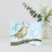 Carte Postale Petit oiseau jaune perché sur une branche Recherch (Debout devant)