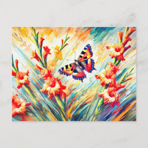 Carte Postale Petit papillon Tortoiseshell avec gladiolus à Oi