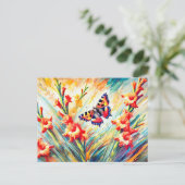 Carte Postale Petit papillon Tortoiseshell avec gladiolus à Oi (Debout devant)