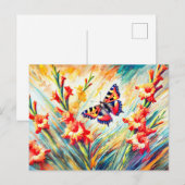 Carte Postale Petit papillon Tortoiseshell avec gladiolus à Oi (Devant / Derrière)
