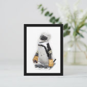 Carte Postale Petit Penguin portant un engin de hockey (Debout devant)