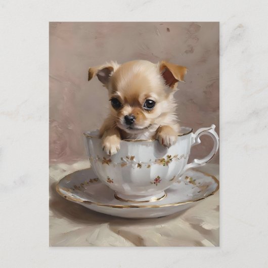 Carte Postale Petit plaisir : Chihuahua chiuppy dans un Teacup, (Devant)