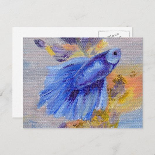Carte Postale Petit poisson bleu Betta (Devant / Derrière)