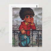 Carte Postale Petit Poulbot à la fleur (Devant / Derrière)